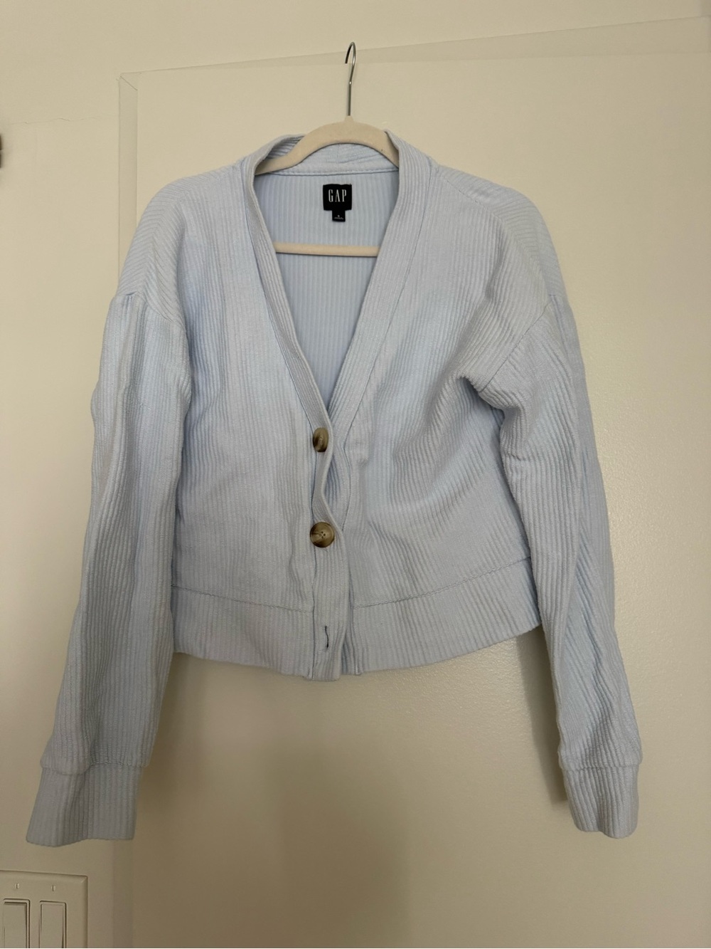 GAP Light Blue Ribbed V-Neck Button Cardigan